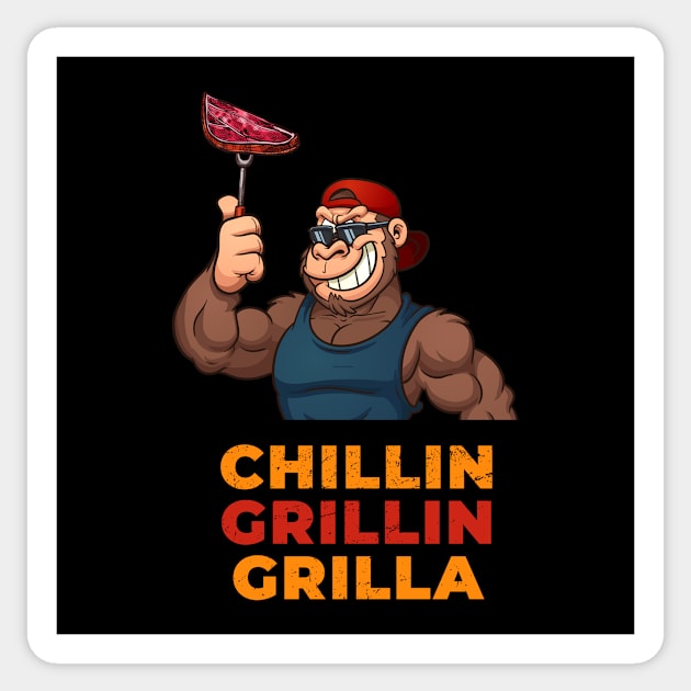 Funny Chillin Grillin Grilla Gorilla BBQ Sticker by SzarlottaDesigns